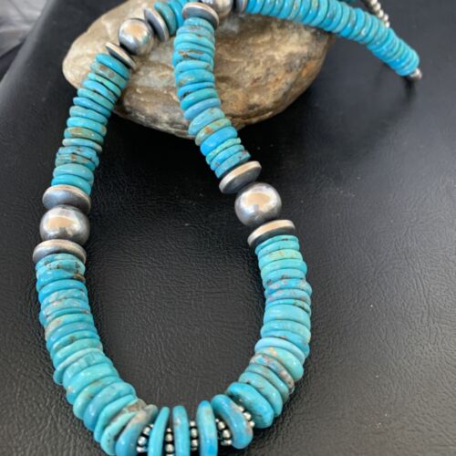 Navajo Sterling Silver Blue Turquoise Graduated Necklace | Authentic Native American | 22" | 13398