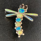 Zuni White Blue Opal Inlay Dragonfly Necklace Pin Pendant | Sterling Silver | 13683