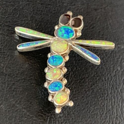 Zuni White Blue Opal Inlay Dragonfly Necklace Pin Pendant | Sterling Silver | 13683