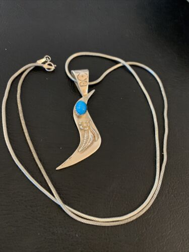Navajo Old Pawn Bird Sterling Silver Kingman Turquoise Pendant Necklace | 16" Chain | 1185