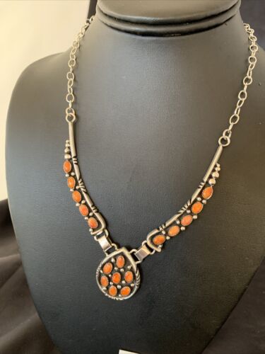 Navajo Red Spiny Oyster Necklace & Earrings Set | Sterling Silver | Native American Handmade | 2111