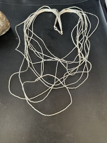 Navajo Graduated Liquid Heishi Necklace | 10 Strand Sterling Silver | 22" Beveled Tubes | 14710