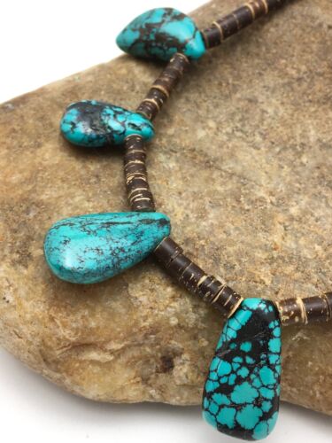 Navajo Spiderweb Turquoise & Bone Bead Necklace | Sterling Silver | 20" | Authentic Native American Handmade | 4101