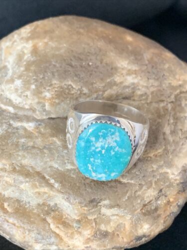 Navajo Blue Kingman Turquoise Ring | Sterling Silver | Sz 11 | Authentic Native American Handmade | 14145