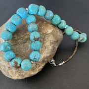 Native American Sterling Silver Heishi Blue Turquoise Bead Necklace Pendant | Handmade | 20" | 02021