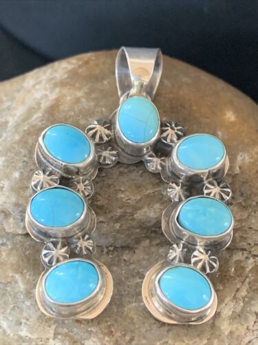 Navajo Blue Turquoise Cluster Naja Pendant | Sterling Silver | Authentic Native American Handmade | 2099