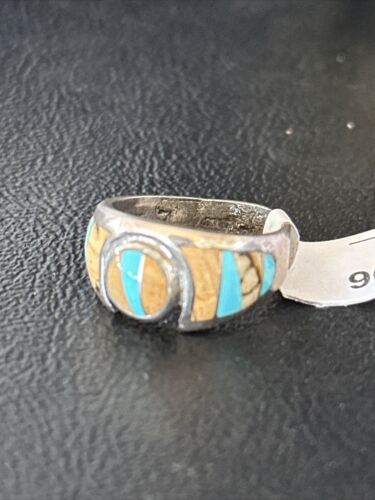 Navajo Picture Jasper Turquoise Inlay Ring | Sterling Silver | Sz 6 | Authentic Native American Handmade | 01706