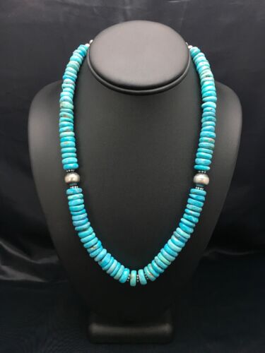 Navajo Men's Sterling Silver Blue Turquoise Necklace | Authentic Native American | 20" | Graduated | 2946