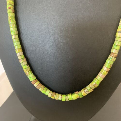 Navajo Green Gaspeite Heishi Necklace | 7mm | Sterling Silver | Authentic Native American Handmade | 20" | 01762