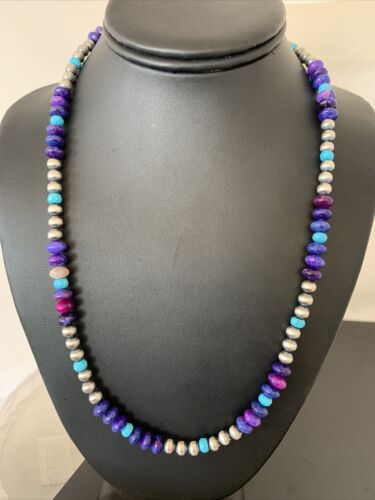 Navajo | Purple Sugilite | and Turquoise Bead Necklace | Sterling Silver | 20" | 1370