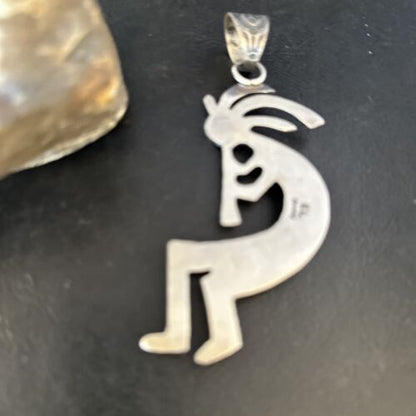 Navajo Kingman Turquoise Tufa Cast Kokopelli Pendant | Authentic Native American Sterling Silver | Multi-Stone | 14230