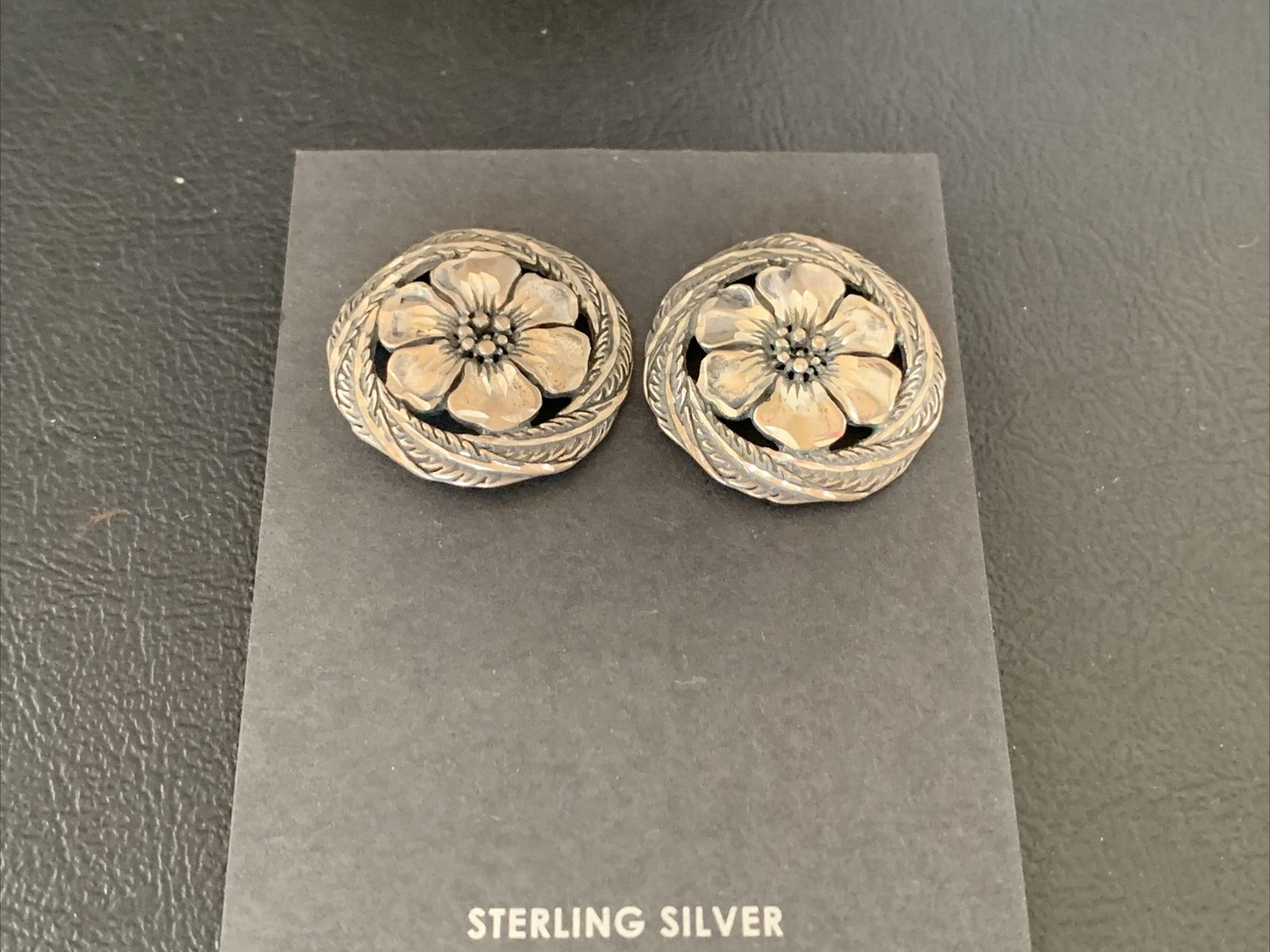 Old Pawn Southwestern Sterling Silver Stud Earrings | Diamond Cut | 1" | 12992