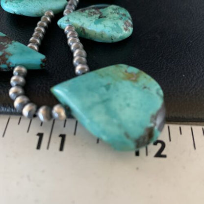 Navajo Teardrop Blue Turquoise Necklace with Pearls | Sterling Silver | 20" | Authentic Native American Handmade | 13966