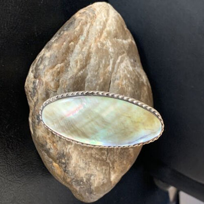 Native American Green Mother of Pearl Inlay Ring | Navajo Sterling Silver | Sz 7 | 12938 - Masha USA