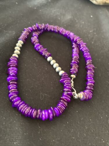 Navajo Pearls Purple Mother of Pearl Necklace | Sterling Silver | Authentic Native American Handmade | 20" | 01151