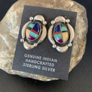 Native American Women's Sterling Silver Blue Turquoise Multi-Color Earrings | Handmade | 13015