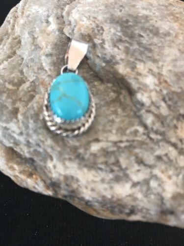 Navajo Handmade Sterling Silver Turquoise Pendant | 1" | Native American | 3162