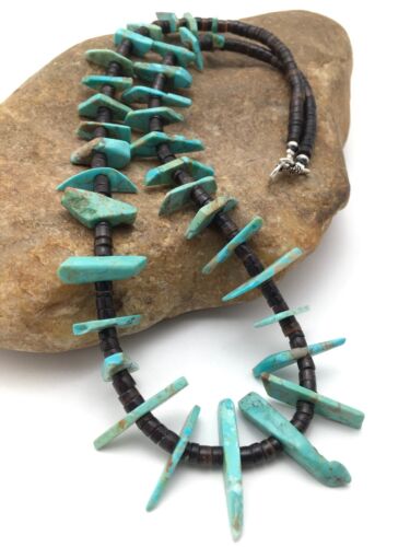 Navajo Green Turquoise & Bone Bead Necklace | Sterling Silver | 20" | Authentic Native American Handmade | 4360