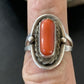 Native American Old Pawn Navajo Red Coral Ring | Sterling Silver | Sz 6 | 10368