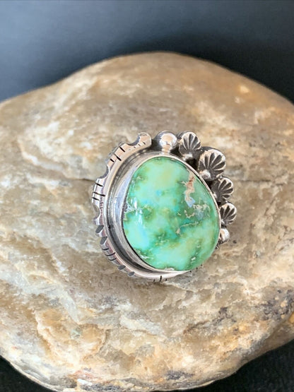Navajo Green Sonoran Turquoise Ring | Sterling Silver | Sz 9.5 | Authentic Native American Handmade | 10421