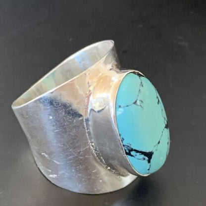 Navajo Blue Turquoise Ring | Sterling Silver | Sz 10 | Authentic Native American Handmade | 14231