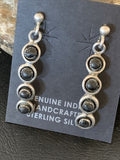 Navajo Multi-Stone Black Onyx Drop Earrings | Sterling Silver | 1.25" | 12649