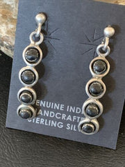 Navajo Multi-Stone Black Onyx Drop Earrings | Sterling Silver | 1.25" | 12649