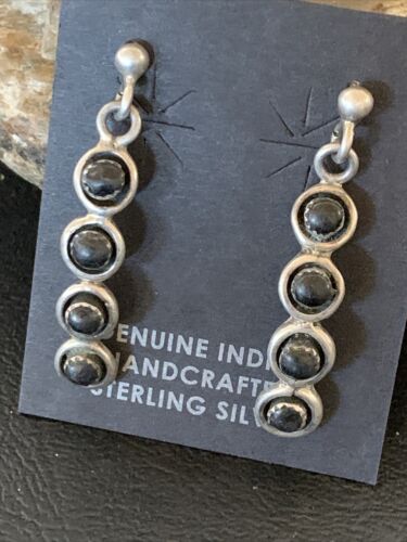 Navajo Multi-Stone Black Onyx Drop Earrings | Sterling Silver | 1.25" | 12649