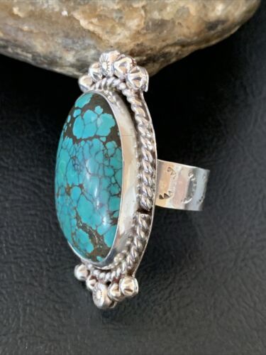 Navajo Blue Spiderweb Turquoise Ring | Sterling Silver | Sz 8 | Authentic Native American Handmade | 13384
