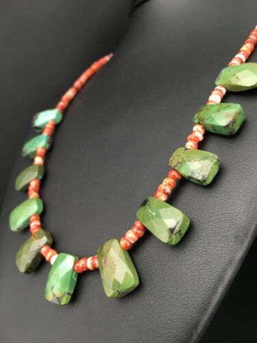 Spiny Oyster & Faceted Turquoise Navajo Sterling Silver Necklace | 20" | Teardrop | 4917 - Masha USA