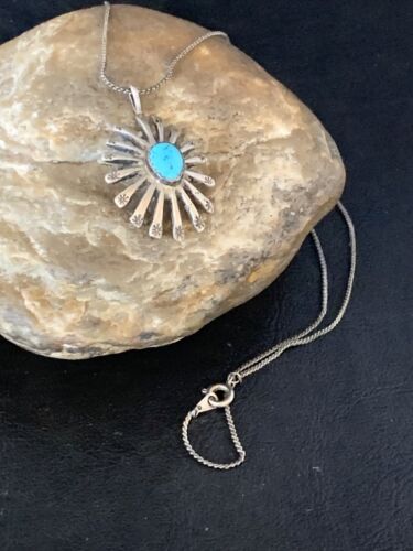 Navajo Kingman Blue Turquoise Pendant | Sterling Silver Heishi Necklace | Authentic Native American Handmade | 13829