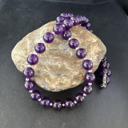 Navajo Purple Amethyst Necklace | 10mm Sterling Silver | 21" | Authentic Native American Handmade | 14313