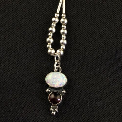Children's Sterling Silver Necklace with Opal Garnet Pendant | 15" | Authentic Native American Handmade | 10132 - Masha USA