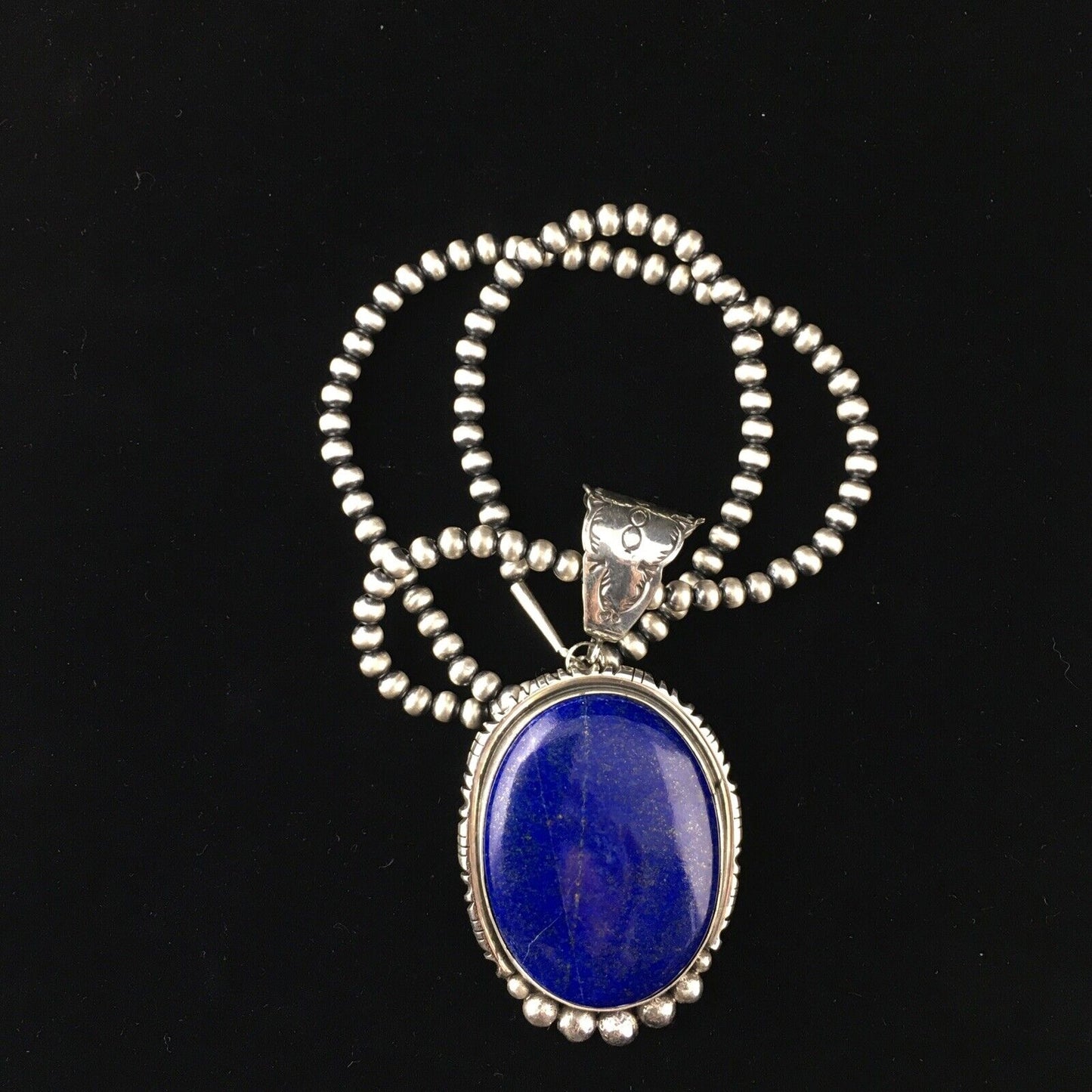 Native American Men's Navajo Pearls Necklace Pendant | Sterling Silver Blue Lapis | 10118