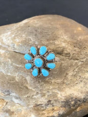 Navajo Blue Cluster Turquoise Ring | Authentic Native American Sterling Silver | Multi-Stone | Sz 7 | 12460
