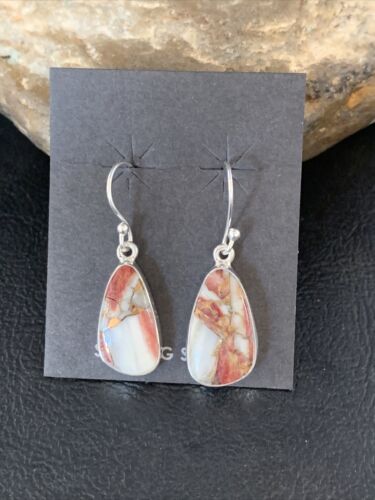 Navajo Purple Spiny Oyster Turquoise Dangle Earrings | Sterling Silver | Authentic Native American Handmade | 14083