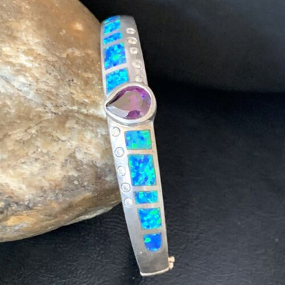 Southwestern Navajo Blue Opal Amethyst Bracelet | Sterling Silver | 7" | 13122