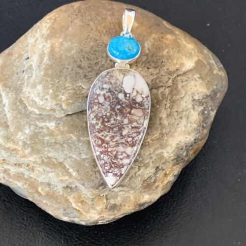 Navajo Wild Horse | Blue Kingman Turquoise Pendant | Sterling Silver | Authentic Native American Handmade | 12043