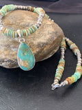 Navajo Green Turquoise Pendant Necklace | Sterling Silver | Authentic Native American Handmade | 11779