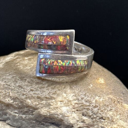 Native American Navajo Red Opal Inlay Ring | Sterling Silver | Sz 14.5 | 14584 - Masha USA