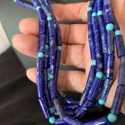 Women's Men's Sterling Silver Blue Denim Lapis Turquoise Necklace | 5 Strand | 22" | 13405