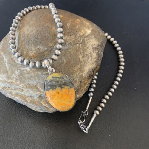 Navajo Bumblebee Jasper Pendant Necklace | Sterling Silver | Authentic Native American Handmade | 12731