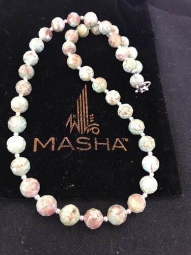 Southwestern Green Turquoise Sterling Silver 8mm Bead Necklace | 21" | Navajo Handmade