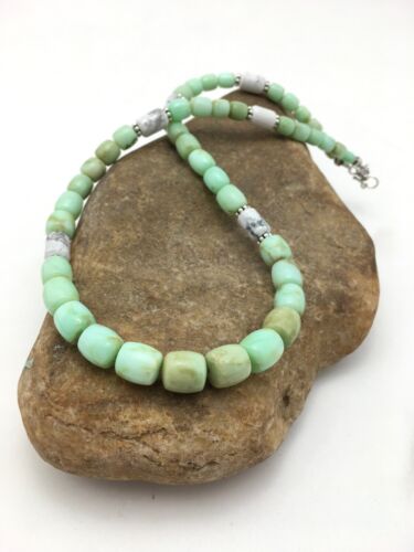 Navajo Green Chrysoprase & Howlite Necklace | Sterling Silver | Authentic Native American | Graduated | 21" | 4257