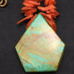 Native American Turquoise Coral Pendant Necklace | Brass Old Pawn | 19" | 4002