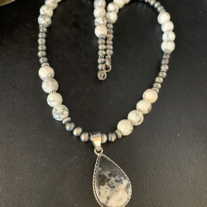 Men's Navajo White Buffalo Turquoise Pendant Necklace | Sterling Silver | Authentic Native American Handmade | 13833