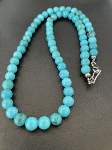 Navajo Blue Turquoise Necklace | Sterling Silver | 8mm | 18" | Authentic Native American Handmade | 10680