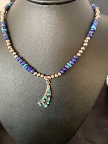 Navajo Men's Pendant | Blue Lapis Turquoise Opal Inlay | Sterling Silver Necklace | 22" | 13388
