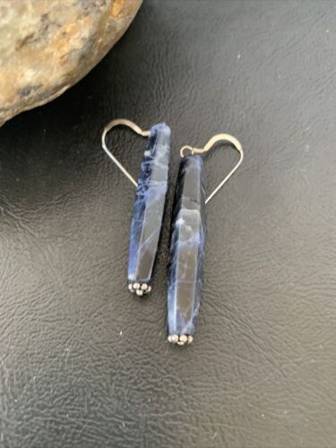 Navajo Blue Lapis Lazuli Bead Dangle Earrings | Sterling Silver | Authentic Native American Handmade | 13031