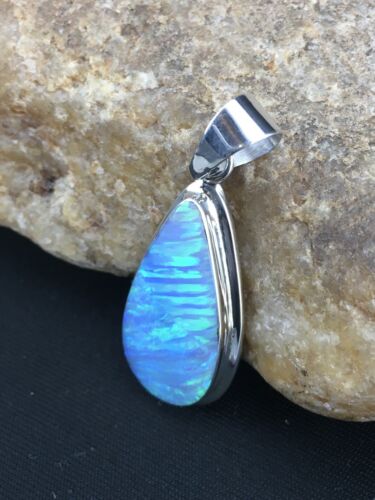 Native American Navajo Blue Opal Inlay Pendant | Sterling Silver | 1.75" | 1124 - Masha USA
